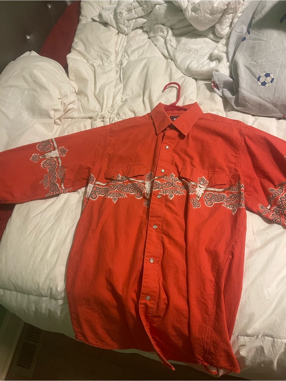 Panhandle Slim Red Western Button-Down Shirt with White Paisley Trim